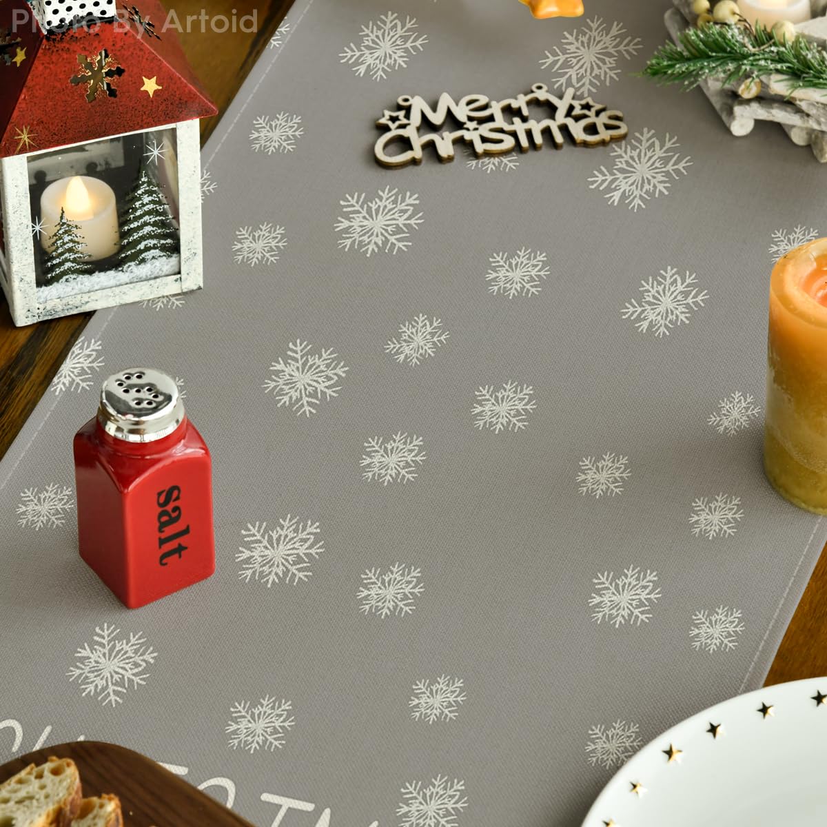 Artoid Mode Pine Tree Snowflake Merry Christmas Table Runner, Seasonal Winter Xmas Holiday Kitchen Dining Table Decoration for Indoor Outdoor Home Party Decor 13 x 72 Inch