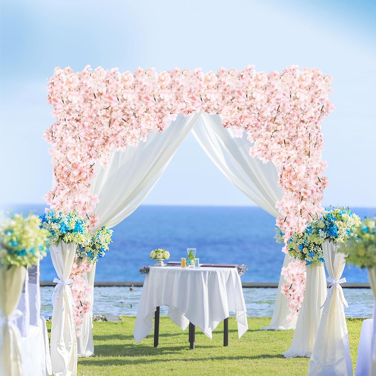 Sggvecsy Cherry Blossom Garland Artificial Cherry Flower Vines 2 Pack Hanging Silk Flowers Garland for Home Wedding Garden Party Arch Office Decor (Pink)