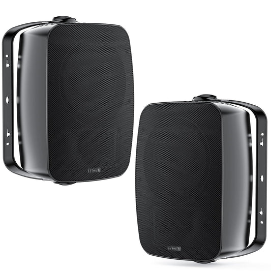 Hiwill Outdoor Speaker Waterproof – 4.5" Woofer with Dual Passive Radiators, Aluminum Dome Tweeter, All-Weather Durable Mountable Speakers for Patio, Poolside, Indoor-Outdoor Flexibility(Pair, Black)