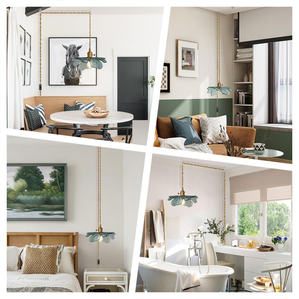 Plug In Hanging Light  Modern Brass Pendant Light Dark Green Glass Shade 14.75Ft Hanging Light With Plug In Cord Large Glass Pendant Light Plug In Pendant Lighting For Kitchen Living Dining Room