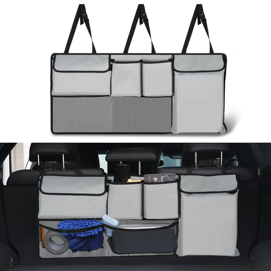 UYYE Trunk Hanging Organizer, Backseat Bag, Car Interior Accessories with 4 Pockets & 2 Mesh Pouches for Groceries, Will Provide More Storage Trunk Space for SUV, Jeep, MPVs