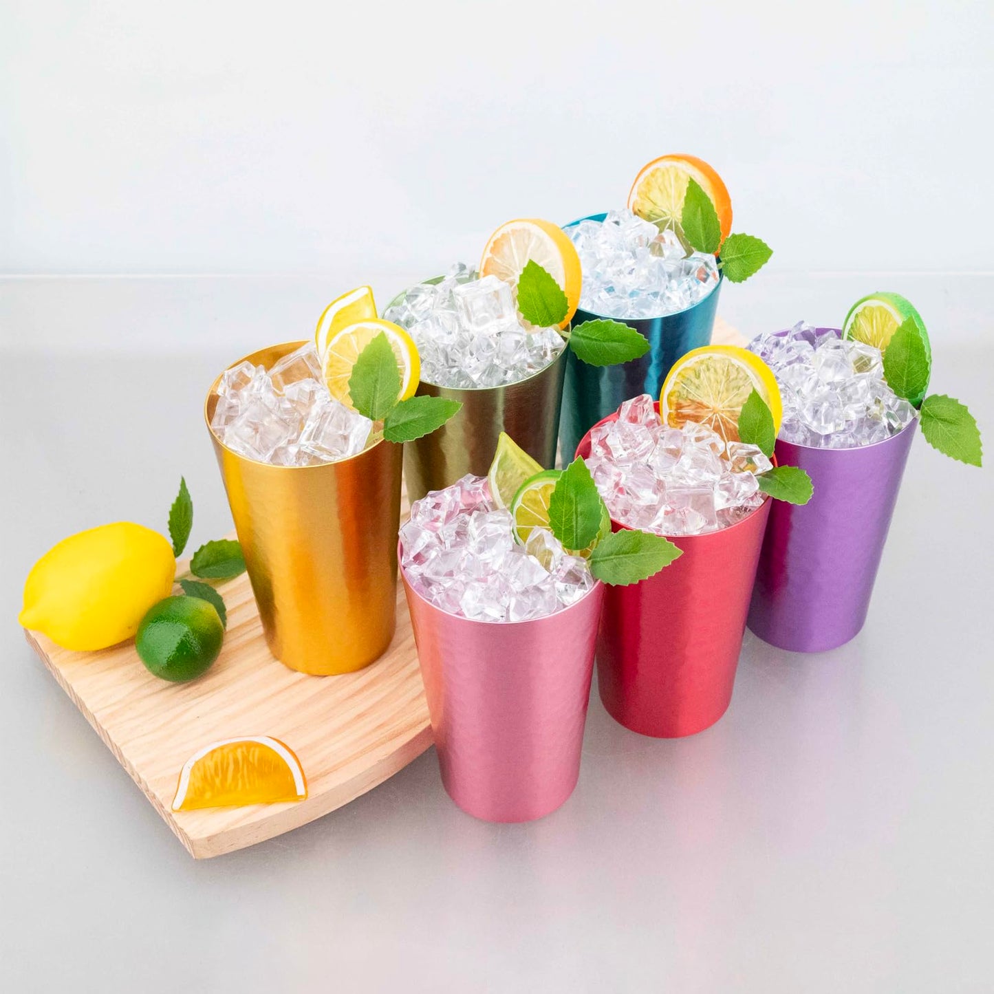 TJ Aluminum Metal Cups, Metal Anodized Multi-Colored Red, Purple, Pink, Blue, Green, Gold Party Cup Set, Aluminum Drinking Cups, Set of 6, 15 oz