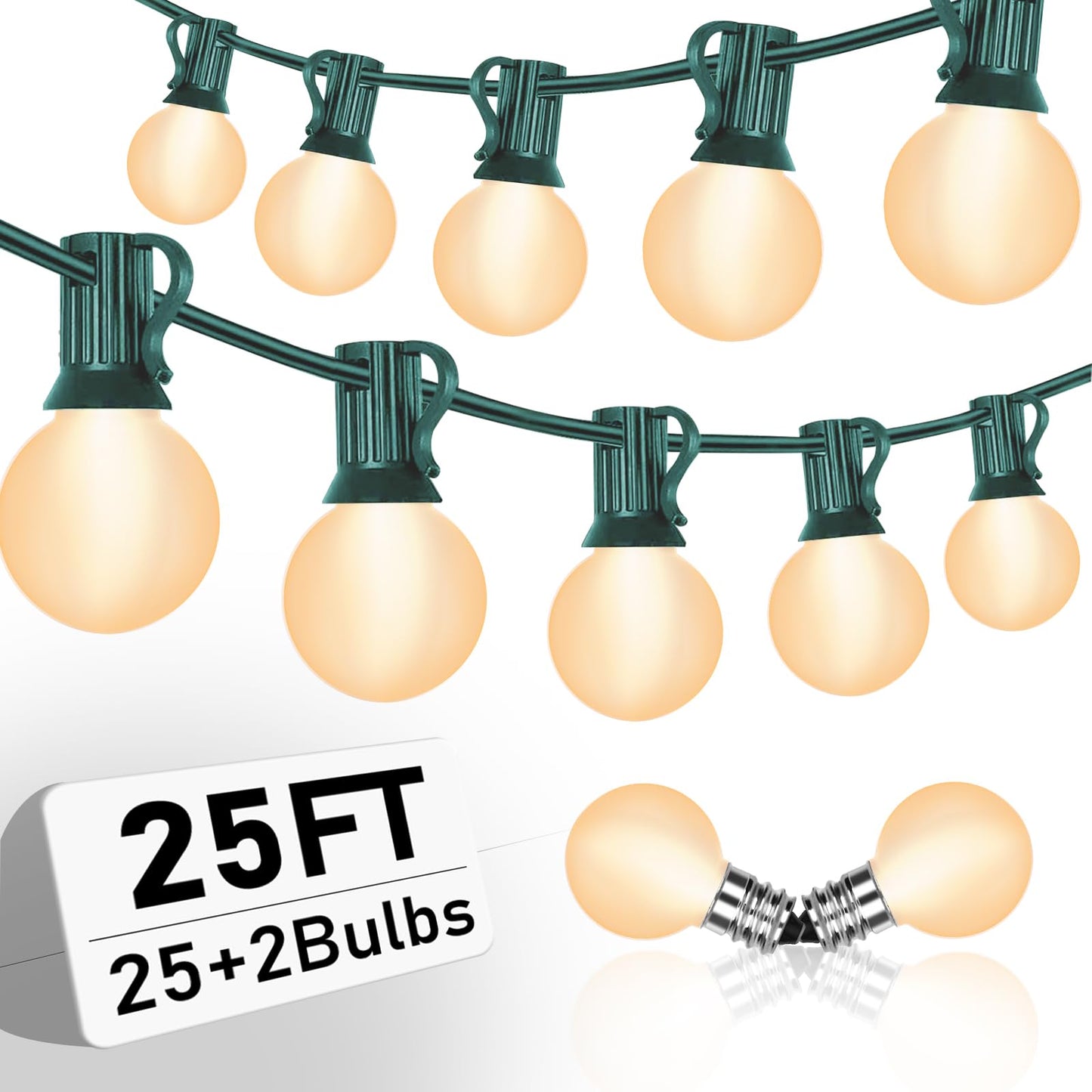 GOOTHY Outdoor String Lights 25Ft G40 Globe Patio String Light with 27 Frosted White Bulbs(2 Spare) Hanging Outdoor Christmas Lights for Backyard Porch Balcony Party Christmas Decor