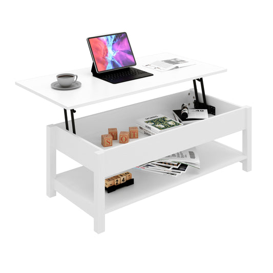Panana Lift Top Coffee Table with Hidden Compartment and Open Shelf, Lift Tabletop Pop-Up Coffee Table for Living Room, 45.28" L, White