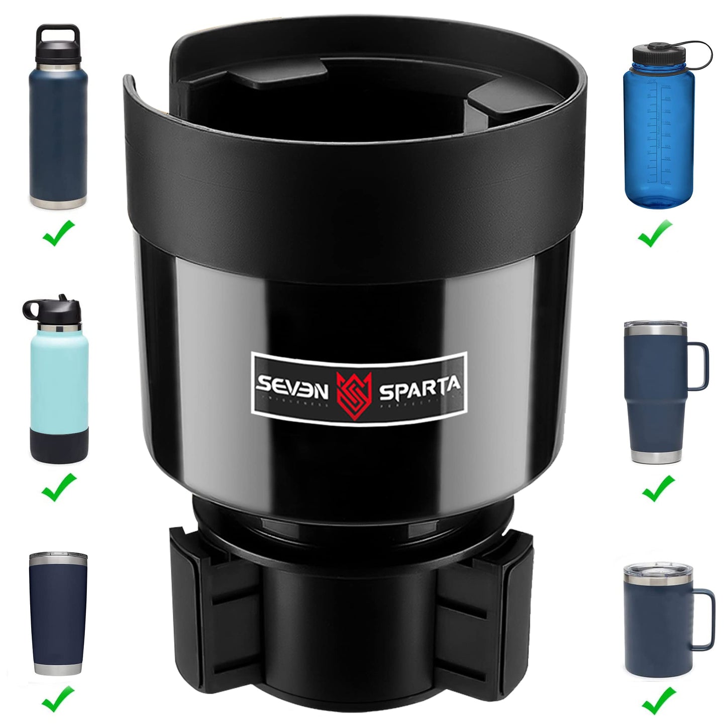 Seven Sparta 2 Pack Car Cup Holder Expander with Adjustable Base, Compatible with Hydro Flasks 32/40 Ounce, Compatible with Yeti Ramblers 20/26/30 Ounce, Other Bottles in 3.4"-3.8" (Black)