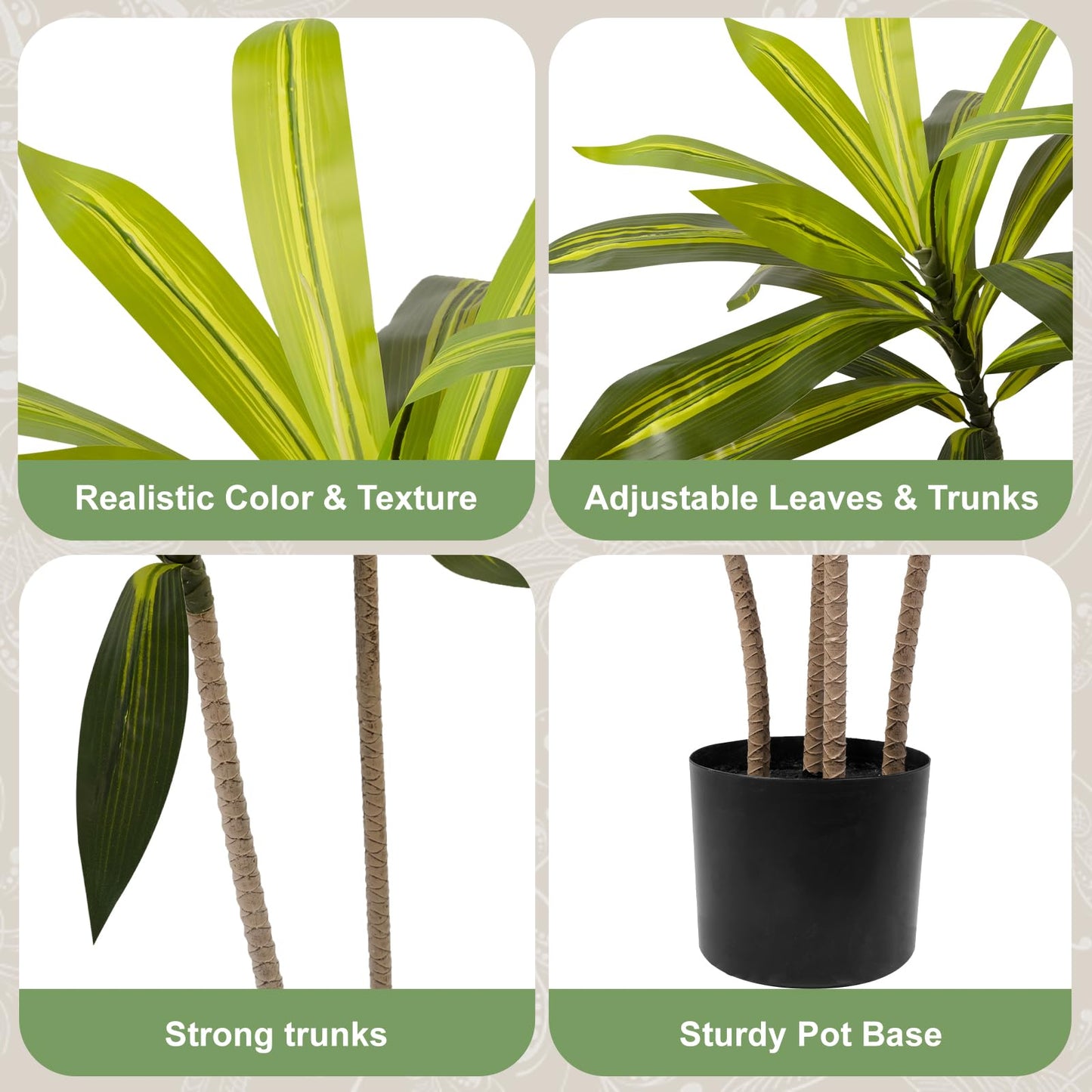 Artificial Dracaena Tree 6FT - Faux Tree Faux Yucca Floor Plant Faux Plants Indoor Artificial Trees for Home Office Living Room Decor Indoor