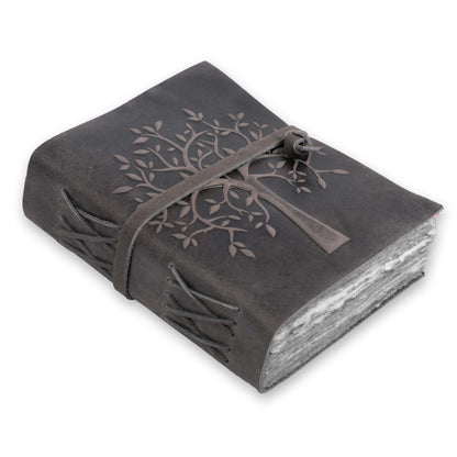 LEATHER VILLAGE Tree of Life Journal - 6 X 4 (A6) inches - Rustic Brown - 200 Antique Deckle Edge Handmade Paper – Book of Shadows - Vintage Leather Bound Journal for Women & Men