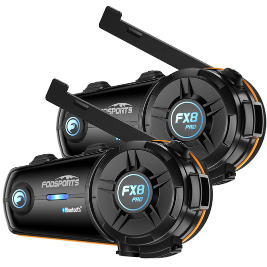 Fodsports FX8 Pro Motorcycle Communication Systems with Customized HRSQS Speakers, Dual-Chip Audio Multitasking, One-Click Fast Pairing, Music Sharing, FM 10 Riders Group Intercom, 2 Pack