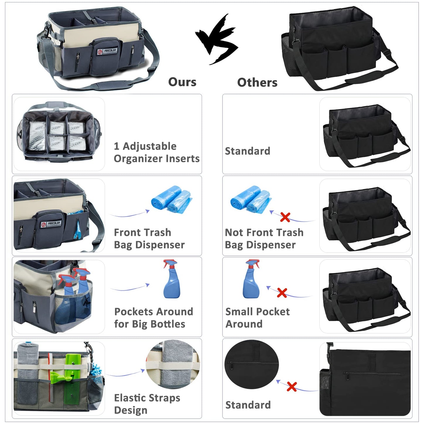 FRECOLSH Large Cleaning Supplies Organizer-Cleaning Caddy Organizer With Handles & Shoulder Strap-Cleaning Bags for Cleaning Suppliers-Housekeepers Wearable Cleaning Tote Upgraded