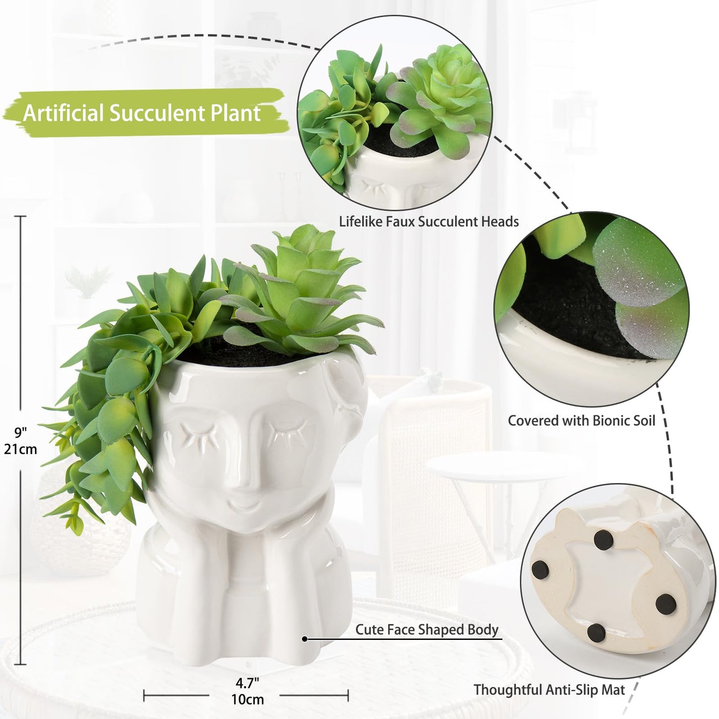 Fake Succulents Plants Artificial Succulents in Ceramic Pots Fake Potted Plants Faux Plants Indoor Fake Plants for Office, Desk, Shelf, Succulent Decor