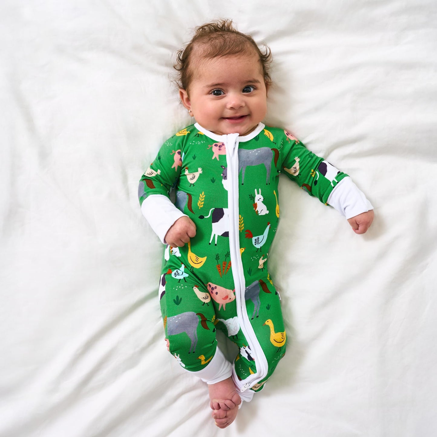 Little Sleepies Pajamas for Baby Boys & Girls, Viscose from Bamboo Baby Pajamas, Snug Sleeper, Toddler PJs, 2-Way Zipper, Green Farm Animals, 3-6M