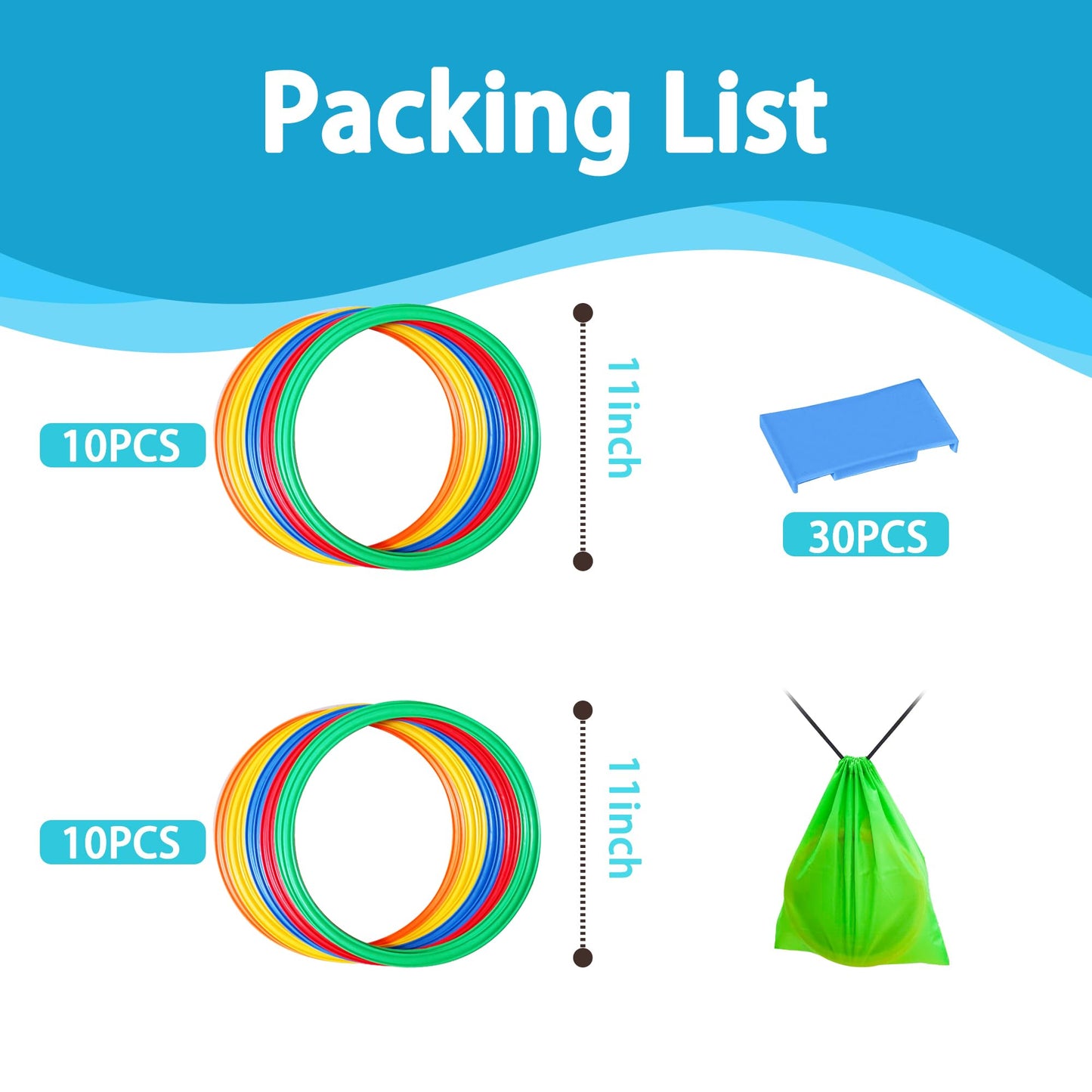 Oranmew 2 Sets Hopscotch Rings, 20 Plastic Round Hoops with 30 Connectors for Toddlers Gross Motor Skills, 11 Inch Indoor/Outdoor Agility Rings for Kids Playground Obstacle Course