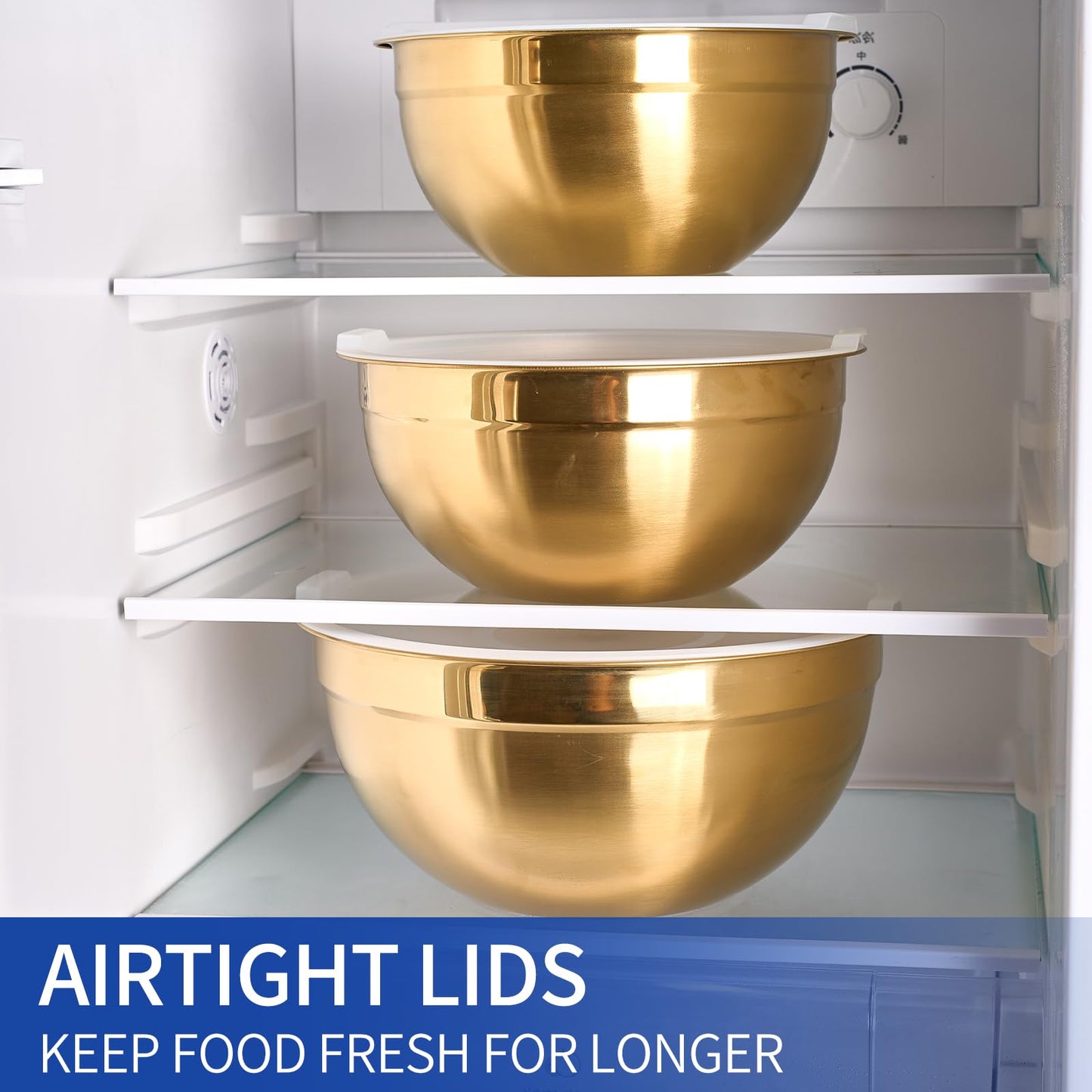 Onlycooker Gold Mixing Bowls With Airtight Lids,Stainless Steel Bowl,Salad Bowls 7 Piece Colorful Nesting Bowl Rainbow Kitchen Accessories,Size 7,3.6,2.7,2.1,1.5,1.1,0.8QT Stackable Design