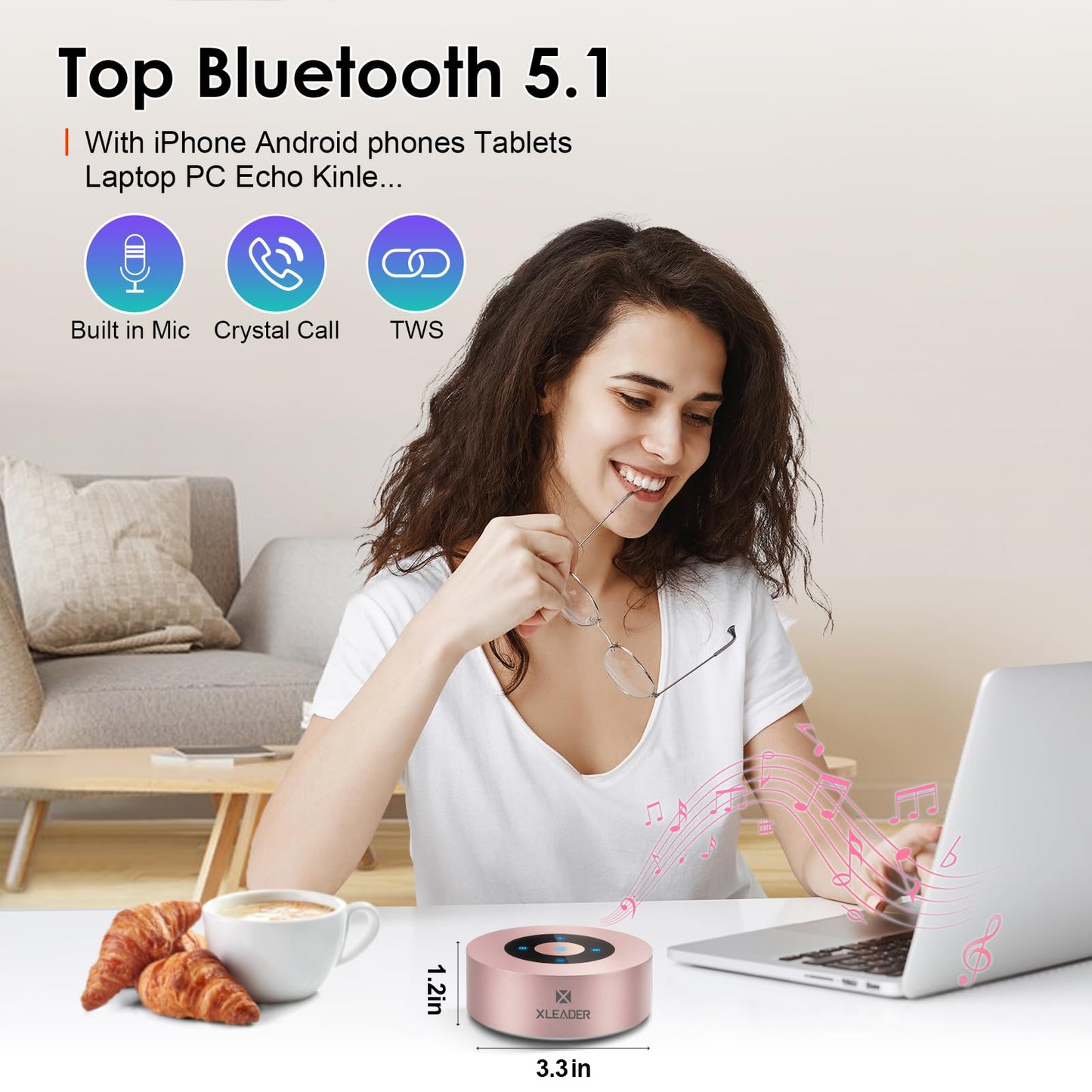 XLEADER Mini Bluetooth Speaker (Gift Box Packed) Portable Speakers Bluetooth Wireless with Micro SD/Mic/Aux Input, Touch Screen, 12H Playtime, Cute Pink Small Speaker for iPhone Laptop Shower Office