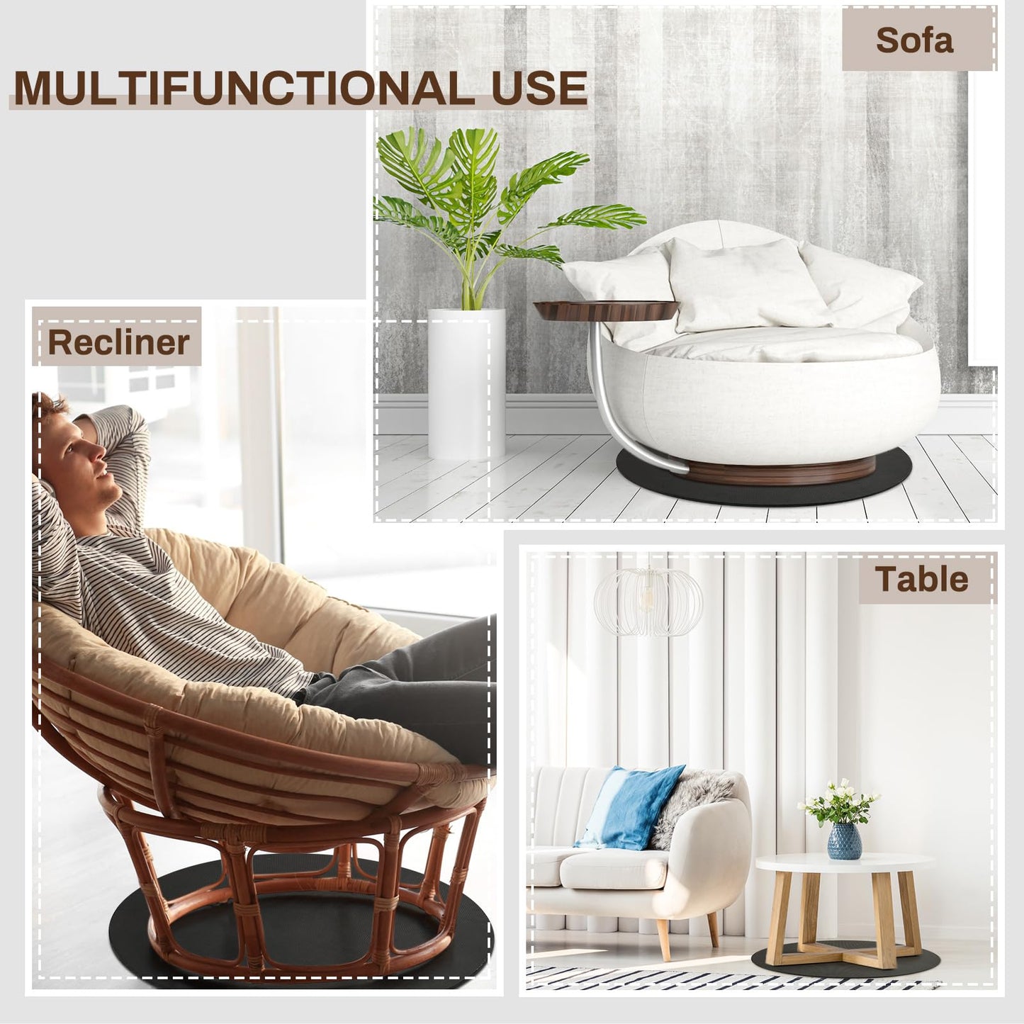 Timgle 2 Pcs 27.25 Inch Non Skid Rubber Furniture Pad Chair Pad for Recliners Anti Slip Furniture Rubber Mat for Recliners for Protecting Hardwood Floor Recliners Swivel Chairs(Round)