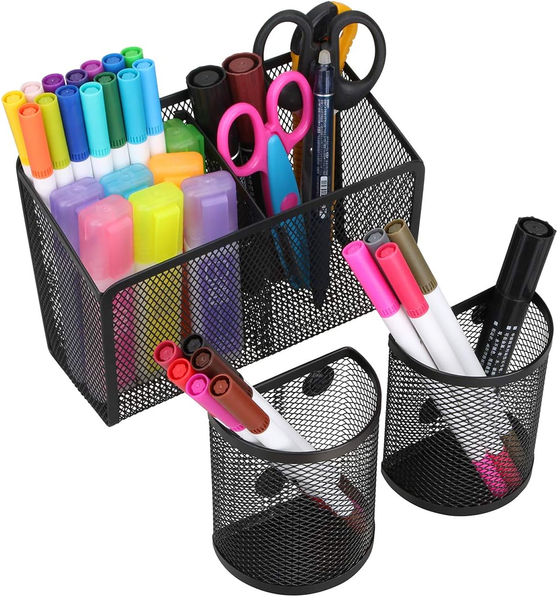 Magnetic Pen Holder, Metal Strong Magnet Pen Cup Magnetic Marker Storage Basket Locker Organizer for Whiteboard Refrigerator Fridge Locker Accessories Teacher Must Haves Classroom School Supplies