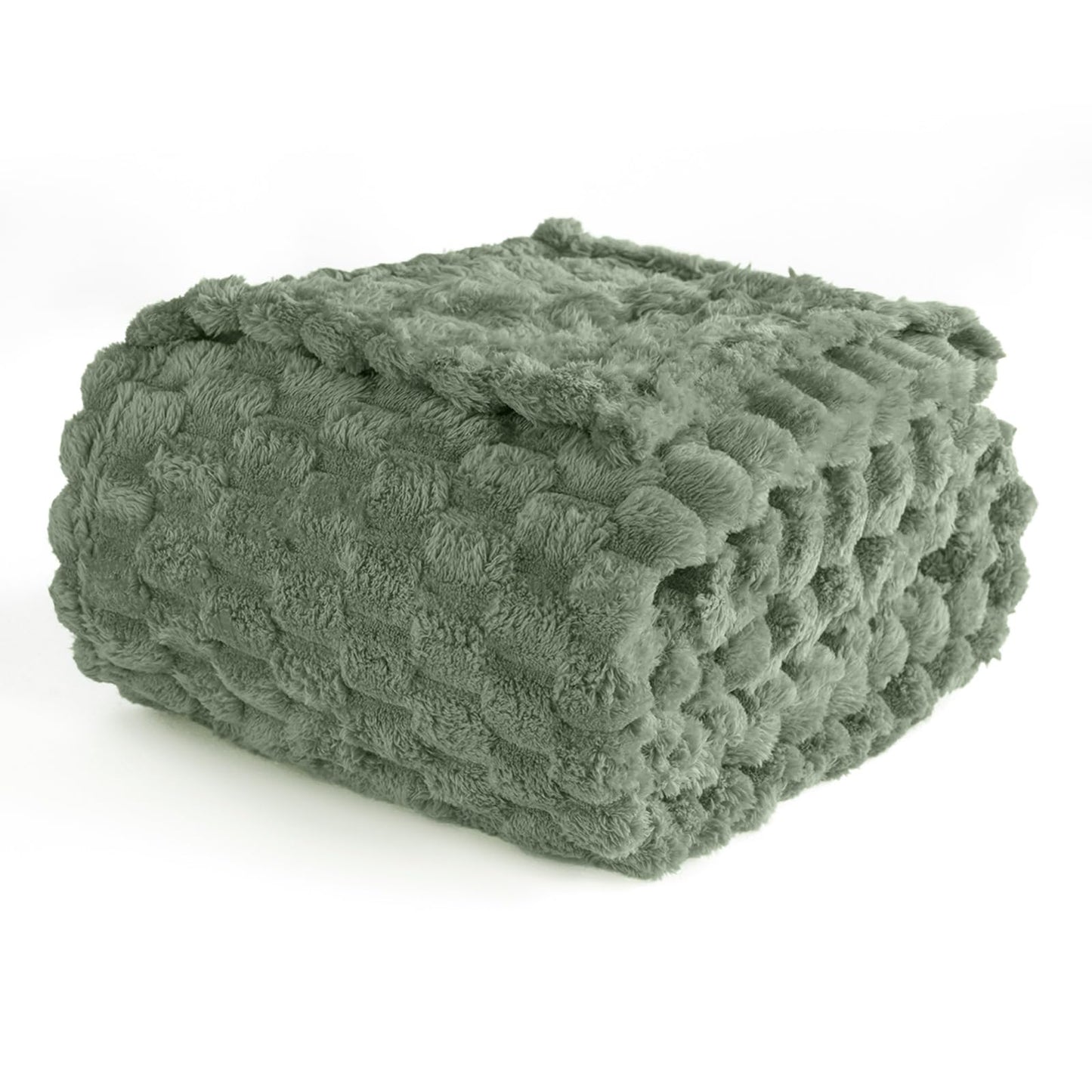 Excervent Flannel Fleece Throw Blanket(60x80 inches), Big 3D Clouds Stylish Hexagon Jacquard Decorative Fuzzy Blankets for Household, Camping, and Travel, Super Soft Cozy, Sage Green