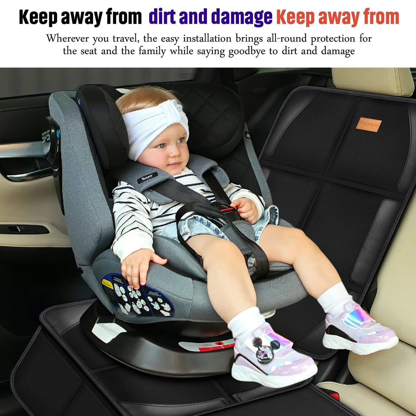 Car Seat Protector, 1 Pack of Seat Protectors, Thickest Padded 600D Fabric Padding, Waterproof, Durable, Anti Slip Backing, Child Seat Protection, Suitable for Babies, Toddlers, Children