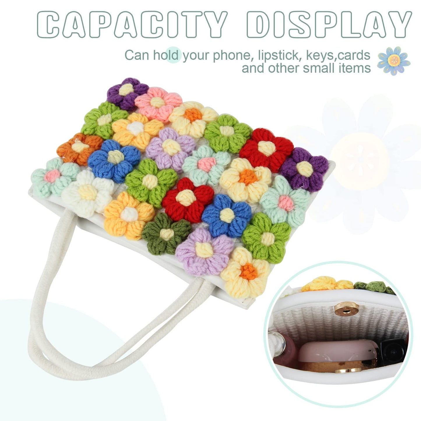 SUKUTU Women Small Flower Handwoven Crossbody Handbag Cute Multicolored Purse Bag Cotton Crochet Shoulder Bag