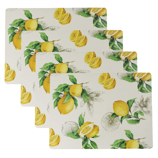 Benson Mills Cork Placemats Set of 4, Thick Cork Place Mats for Kitchen and Dining Tables, Easy Clean Table Mats (12" x 16" Rectangular Set of 4, Lemons)