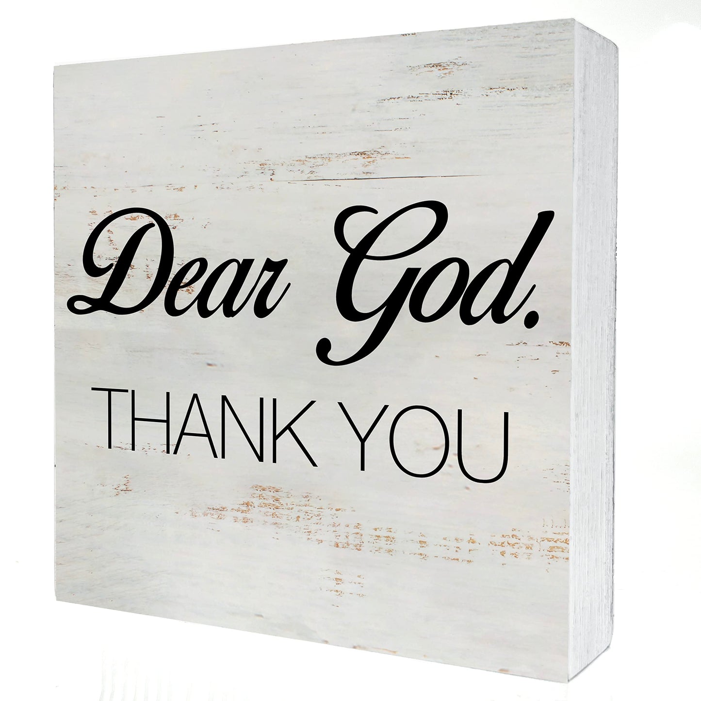 Dear God Thank You Wooden Box Sign Desk Décor Farmhouse Wood Block Plaque Rustic Box Sign for Living Room Shelf Table Decoration (5 X 5 Inch)