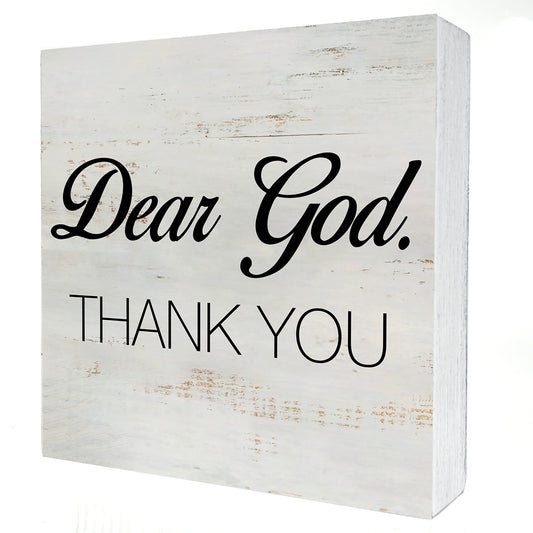 Dear God Thank You Wooden Box Sign Desk Décor Farmhouse Wood Block Plaque Rustic Box Sign for Living Room Shelf Table Decoration (5 X 5 Inch)
