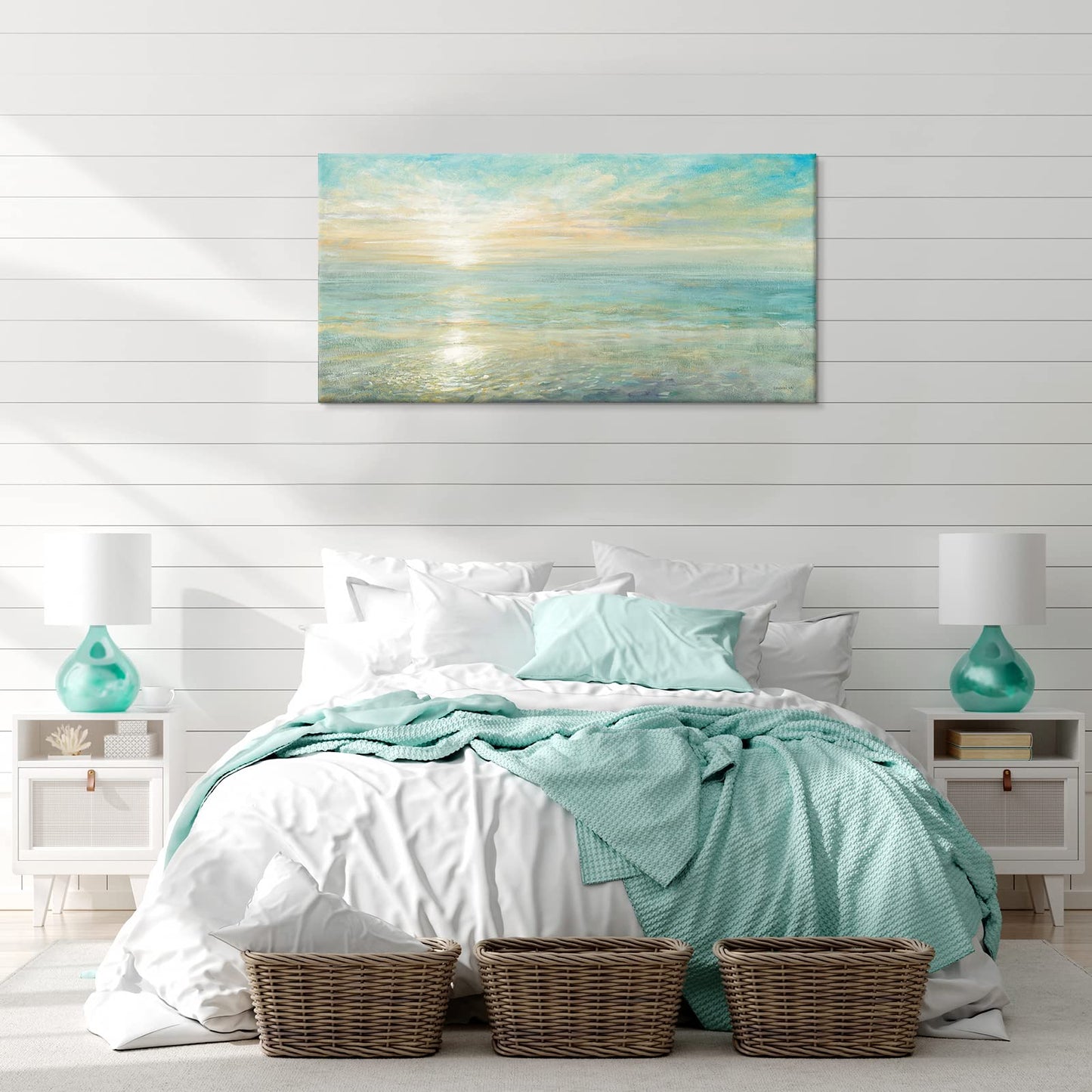 Goldfoilart Beach Sunrise Pictures Ocean Wall Art Coastal Canvas Prints Sea Waves Poster Paintings for Living Dining Room Bedroom Bathroom Framed Artwork Decorations Home Decor 20"x40"