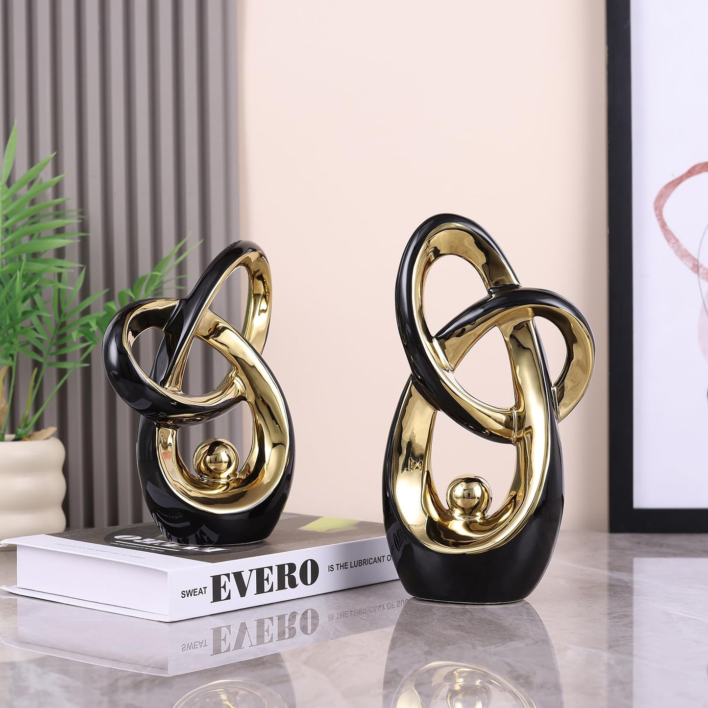 LINYTHER Black and Gold Decor Desk Sculpture Home Decor Large, Abstract Modern Art Gold Knot Knick Knacks for Shelves, Coffee Table Dining Table, Mantle Cabinet TV Stand Christmas Centerpiece