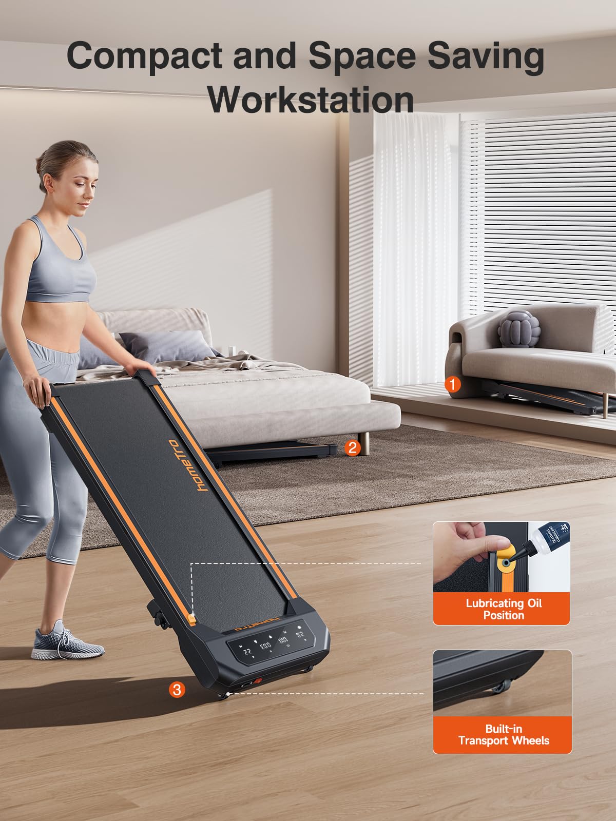 Walking Pad with 7% Incline,2.5HP Compact Treadmill for Home/Office,0.5-5 MPH Portable Under Desk Treadmills 300lbs Capacity for Jogging/Running,with LED Display/APP&Remote Control,Assembly Free