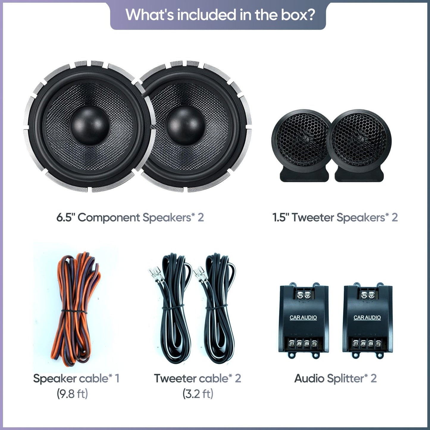 Seventour 6.5" 2-Way Component Car Audio Speaker,Full Range+Tweeter car Door Speakers,200W Max,4-Ohm,45-20kHz Frequency Response,Easy Installation with Splitter and Mounting Wire kit (Pair)