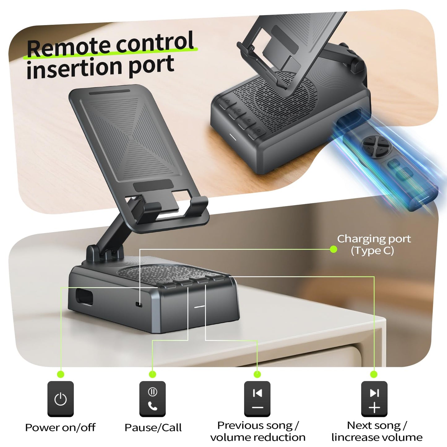 Cell Phone Stand with Bluetooth Speaker and Remote Control(Video Control/Camera Control),Portable Bluetooth Speaker for Home and Outdoors,All Day Playtime,Compatible with iOS/Android,Birthday Gift