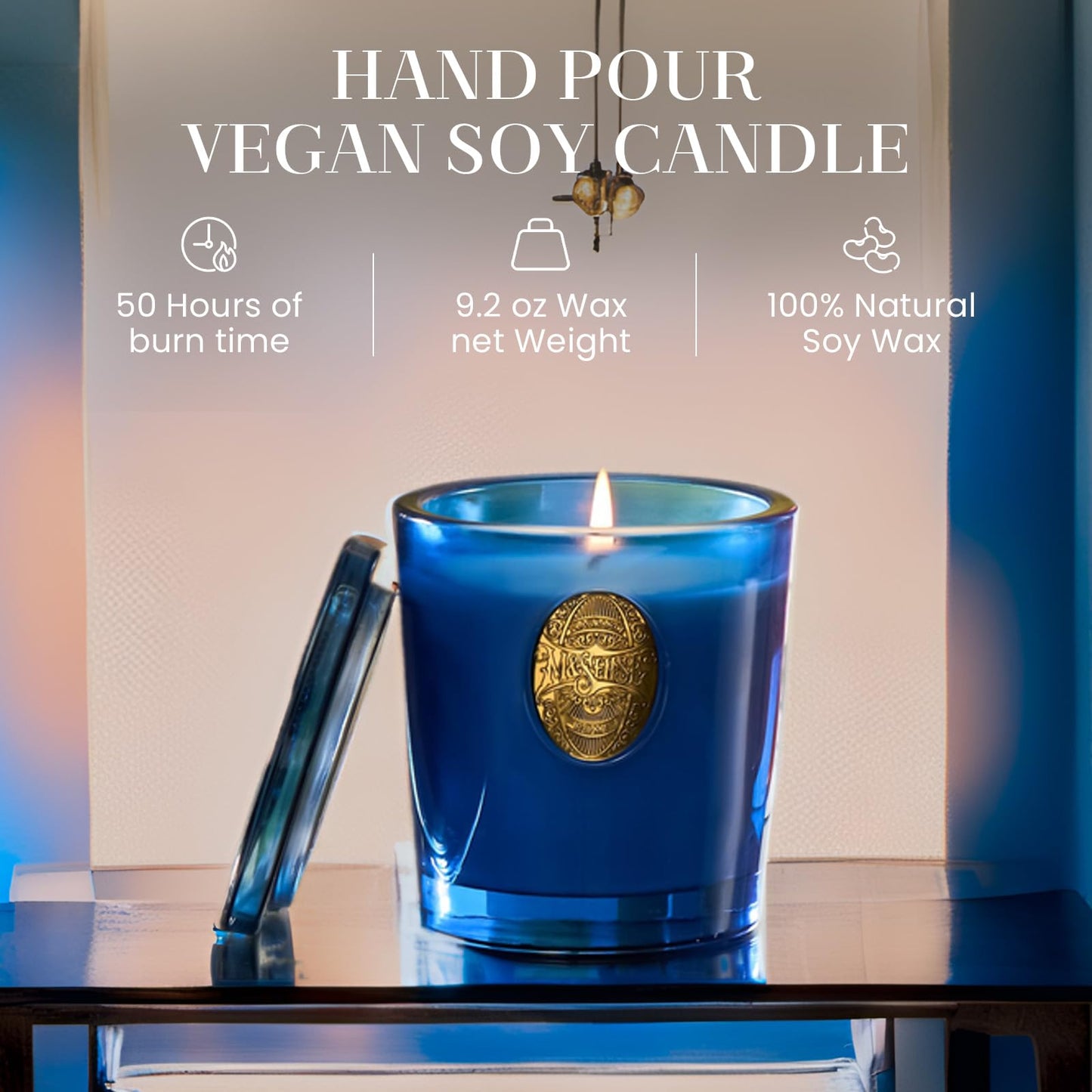 M&SENSE Natural Strong Summer Soy Candle | Summer's Night & Blue | 9.2 oz, 50H Burn Time | Luxury Scented Candle for Relaxation, Gifting, Home Décor | Ideal for Bedroom, Office, Party Ambiance