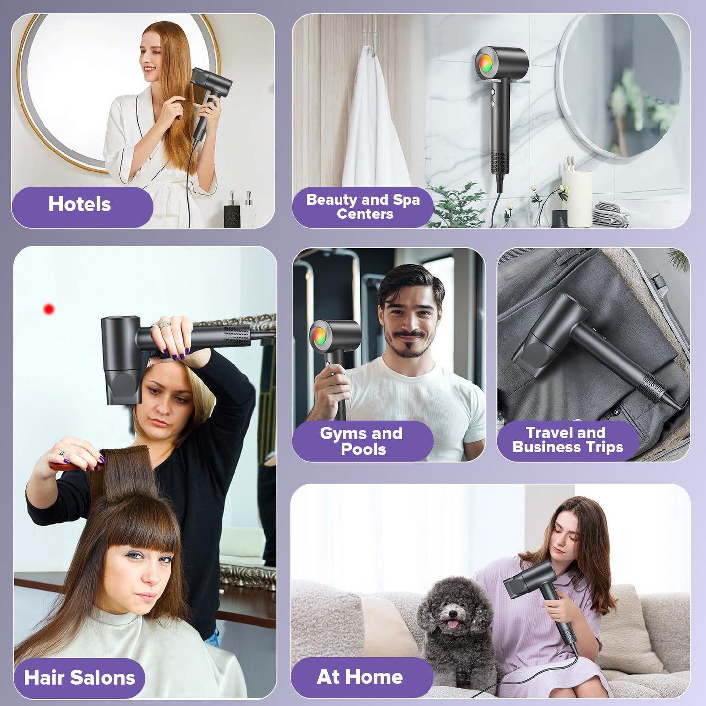 Hair Dryer, 160000 RPM Ionic Hair Dryer Portable Lightweight Blow Dryer with 500 Million Negative Ions, Fast-Drying, Lightweight and Quiet with Diffuser & Nozzle, Perfect for Home and Travel-Black