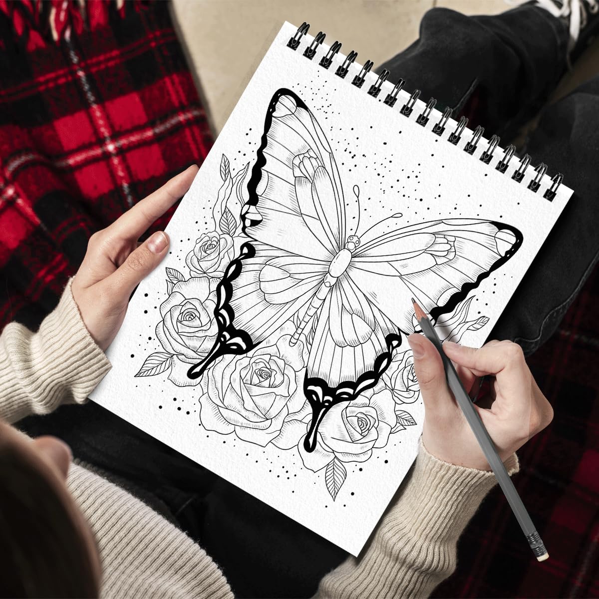 SOUTHERN LOTUS Butterflies And Flowers Spiral Coloring Book Wirebound Hardcovers Floral Design Aesthetic Illustrations Butterfly Relaxing Large Print Pages For Adults Relieve Stress Mindfulness