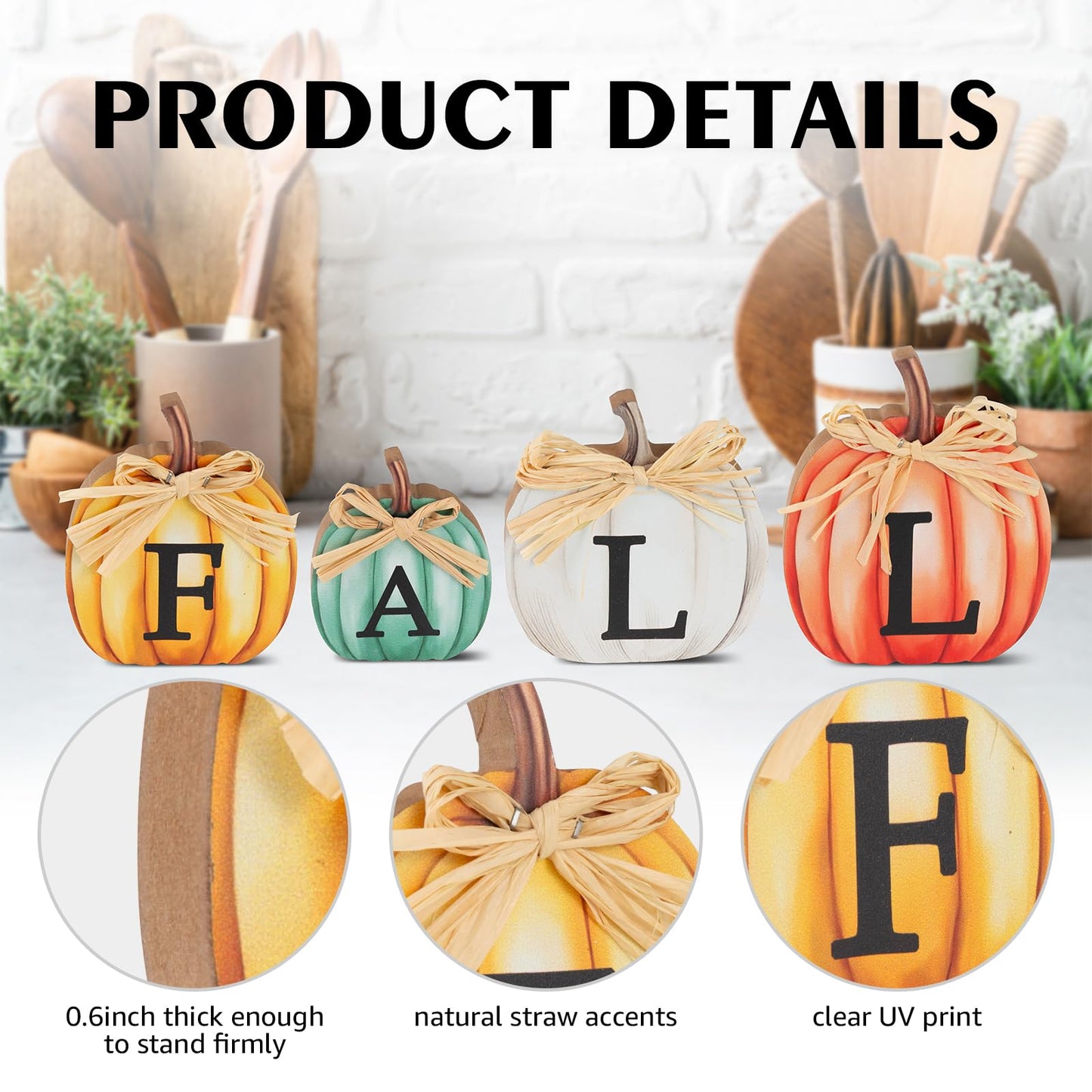 4 PCS Fall Pumpkin Wooden Signs Autumn Small Table Decoration Tiered Tray Pumpkin Tabletop Decor for Thanksgiving Home Kitchen Harvest Party Decor