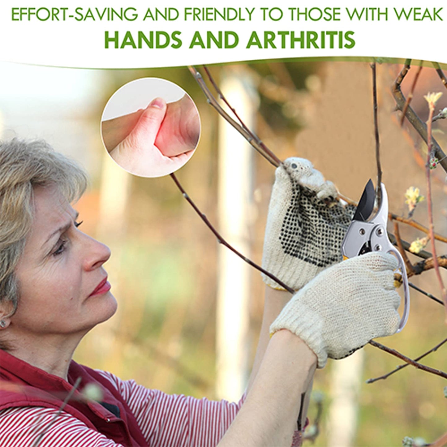 MEPEREZ Germany Pruning Shears, Arthritis Weak Hand Snips, Work 3 Times Easier, 1-Inch Cut Capacity Garden Clippers, Ergonomic handle, Rust resistant, high strength steel, Sharp