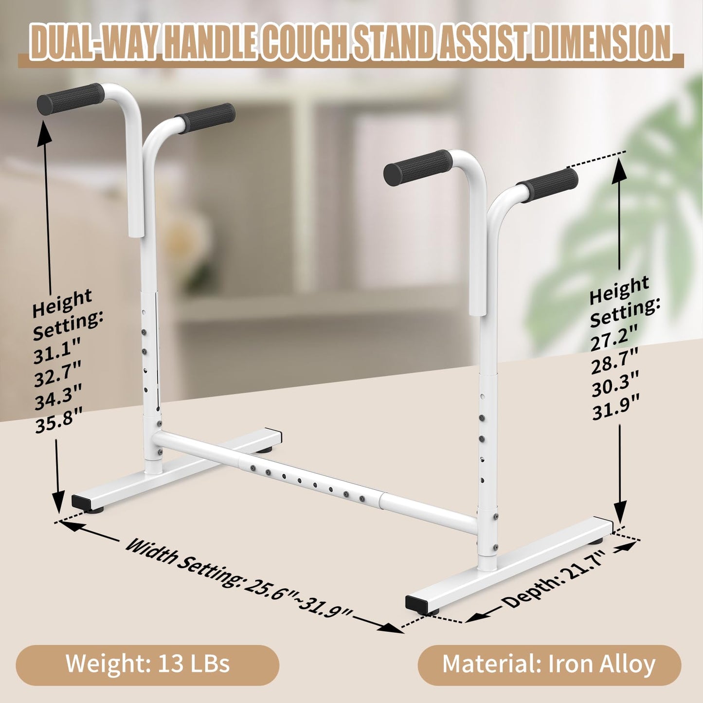 Adjustable Dual-way Handles Couch Chair Stand Assist for Seniors, Standing aid & Support Device, Chair Lift Assist Device for Elderly Mobility & Daily Living Stand to Sit(300LBs Loading, White)