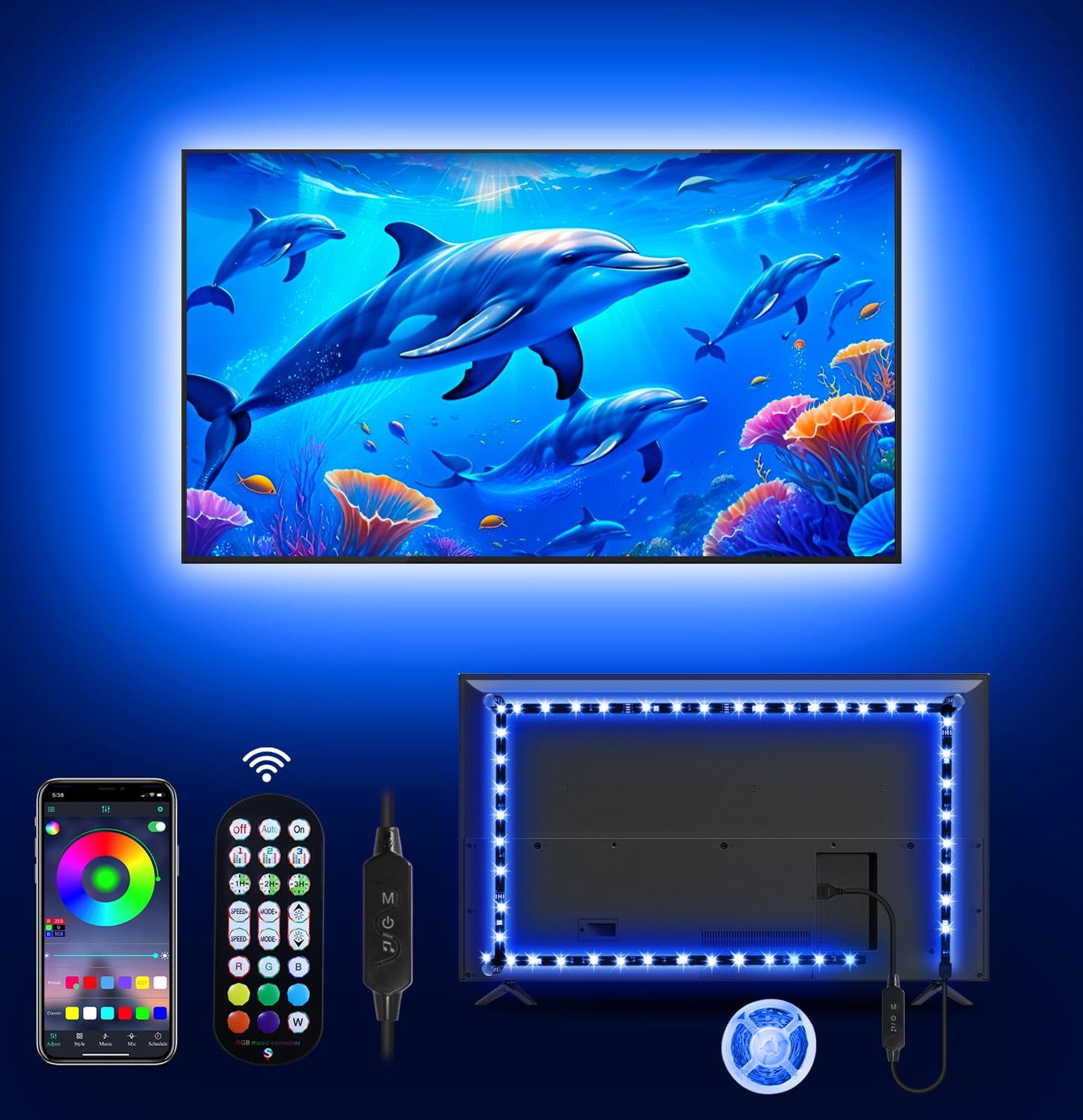 MATICOD LED Lights for TV Led Backlight, 9.84 RGB Led Strip Lights USB TV Lights Behind 32-43 TV, APP Remote Control Music Sync TV LED Lights