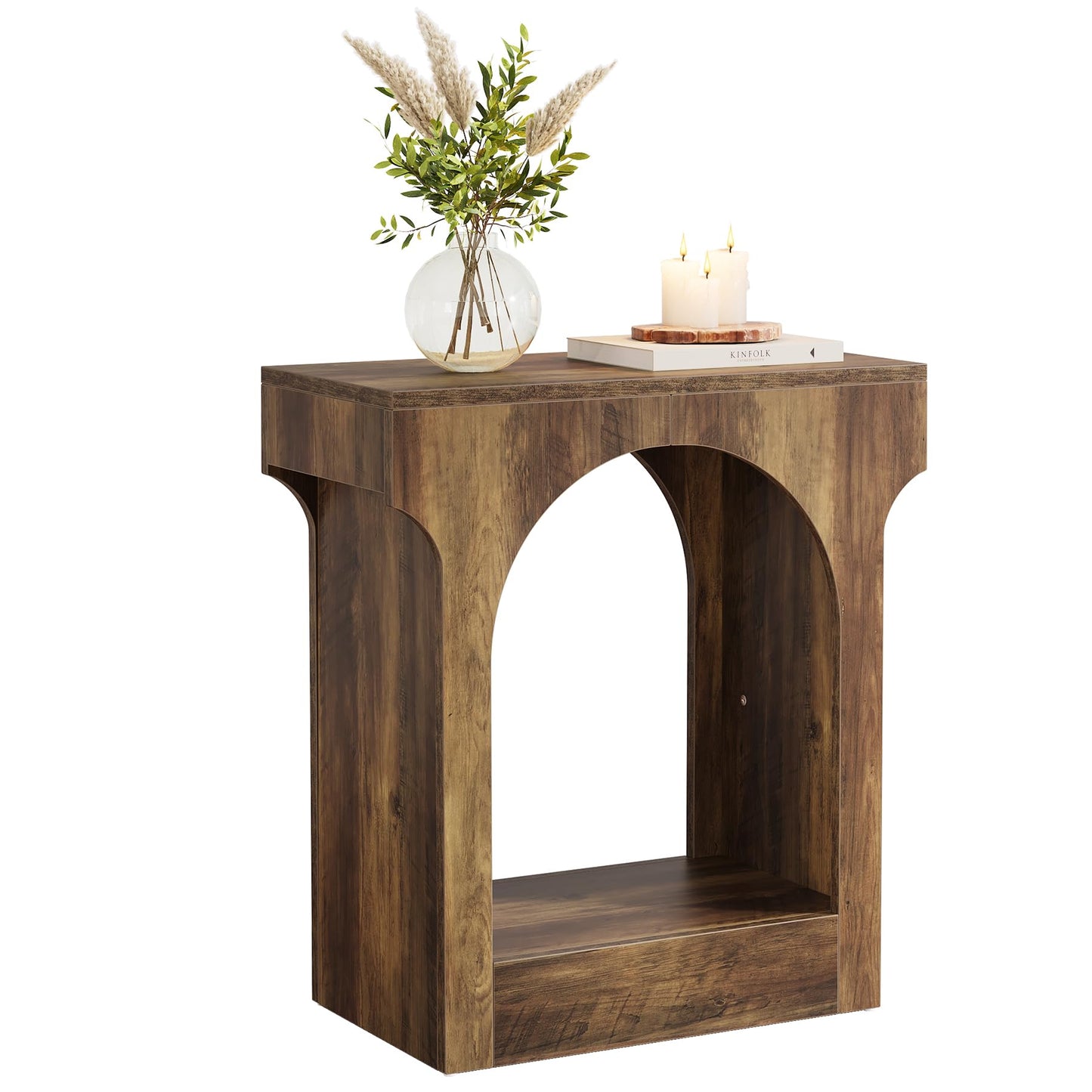 Tribesigns End Table, Wooden Side Table with Storage Space for Living Room, Narrow Nightstand for Bedroom, Brown