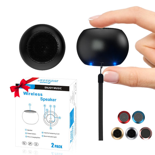 AUKSKY 2Pack Portable Mini Speaker, Bluetooth Tiny Speaker,Wireless Micro Speaker for Phone/PC/Tablet, Rechargeable Battery, Built-in Microphone, Cute Mini Speaker with Strap to Carry, Black
