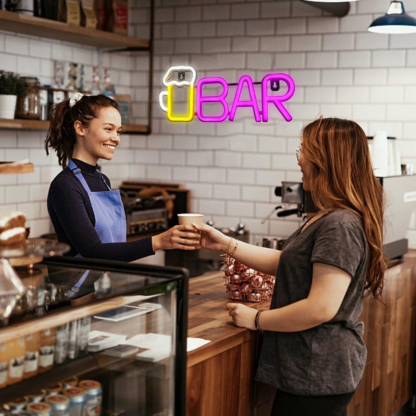 ENUOLI Neon Bar Signs,Beer LED Light for Wall Decor, USB/Battery Powered Bar Neon Signs,Beer Light for Man Cave,LED Bar Signs for Home Bar, Bistro, Party, Club, Home Theater(Pink)