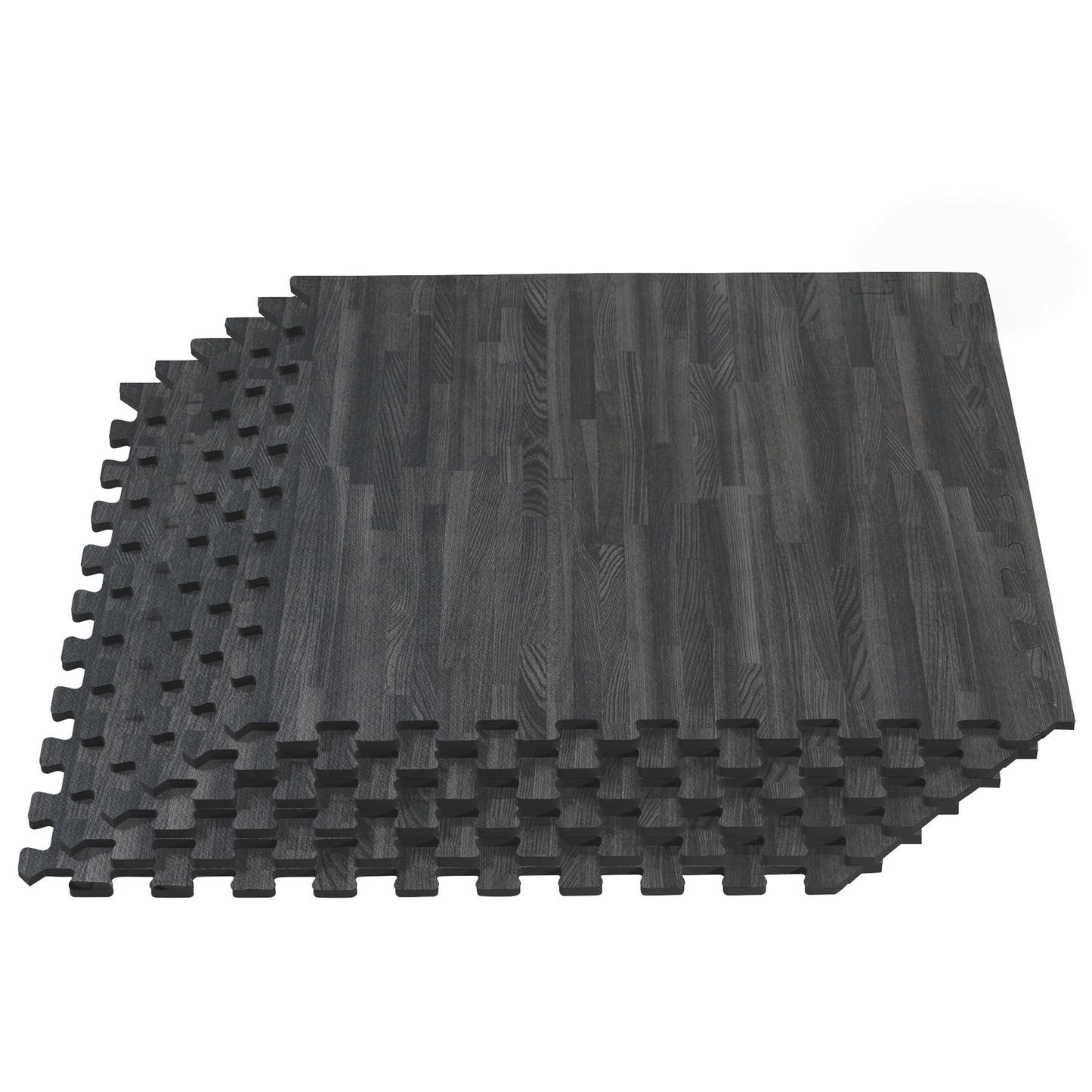 Forest Floor 5/8 Inch Thick Printed Foam Tiles, Premium Wood Grain Interlocking Foam Floor Mats, Anti-Fatigue Flooring, Carbon, 16 Sq Ft