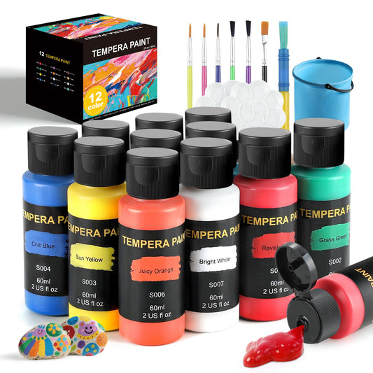 TMOL Washable Paint for Kids 42 Colors,Non-Toxic, Safe & Washable for Toddlers, Tempera Paint with Brushes, Palette & Bucket, School Project Art Supplies