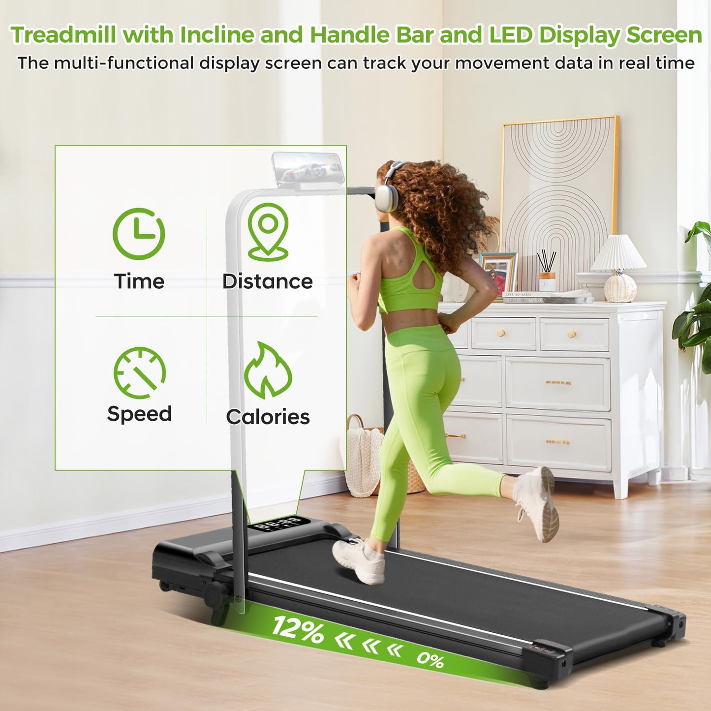 Walking Pad Treadmill with Incline & Handle Bar, 3.0HP Foldable Folding Treadmills for Home Small, Small Portable Treadmill with Handles, Walking pad with Incline and Handle bar, 320LB Capacity