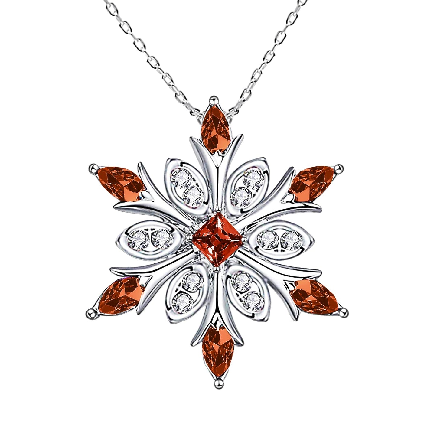 Elensan Women's 925 Sterling Silver Blue Crystals Snowflake Pendant Fashion Necklace Collarbone Chain (Red)