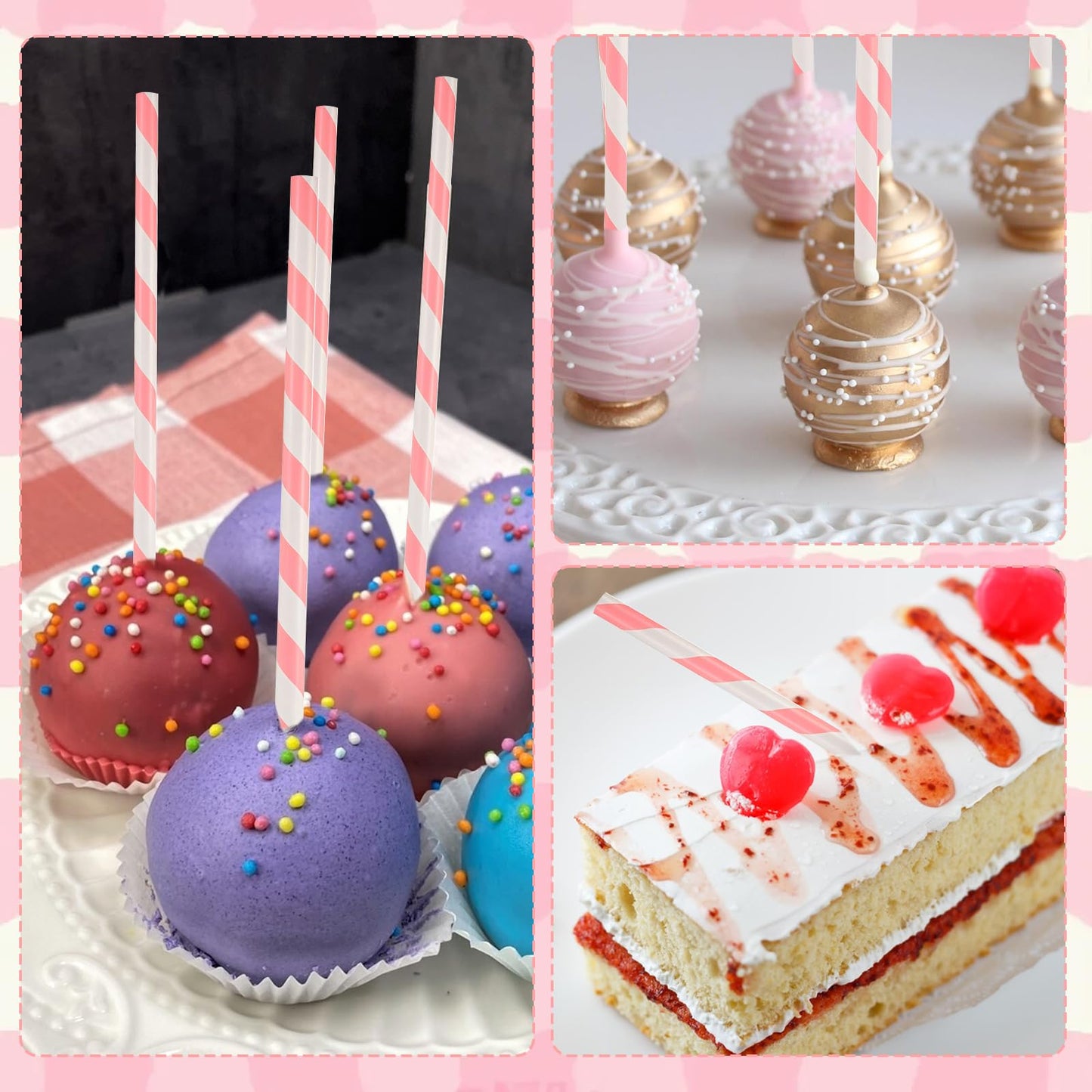 Paper Straws, 100 Pcs Pink Striped Straws, 7.8 Inch Disposable Flexible Party Drinking Straw for New Year Birthday Wedding Cocktail Milkshake Coffee Juice Cold Drinks, Party Decorations