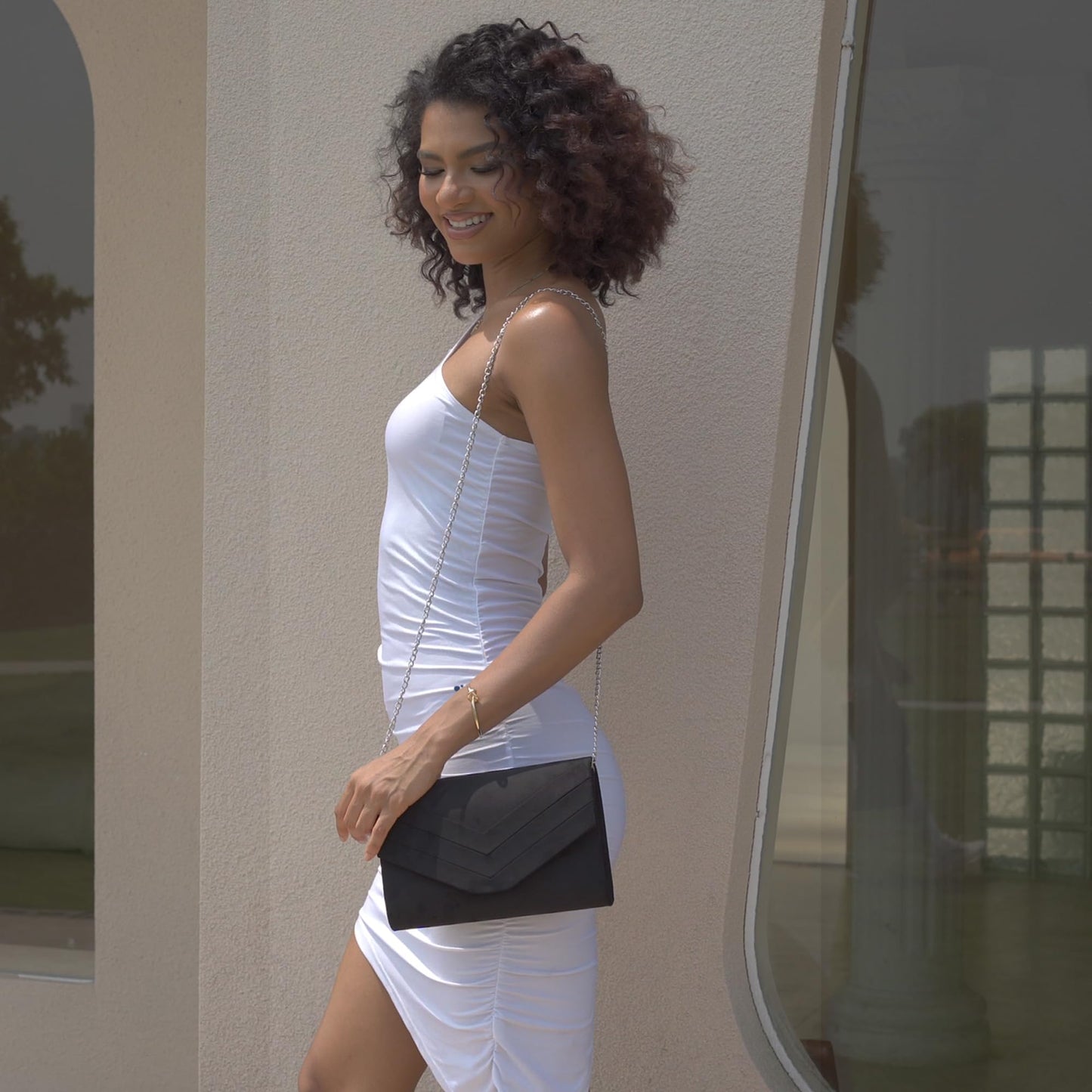 Milisente Clutch Purse for Women, Suede Envelope Evening Purses Crossbody Shoulder Clutch Bag (Black)