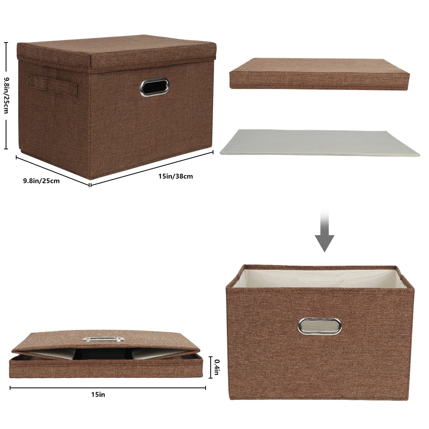 DAYARD Foldable Storage Boxes with Lids Linen Fabric Stackable Storage Bins Organizer Containers Baskets Cube with Cover for Closet Office Nursery, Coffee (15 x 10 x 10)