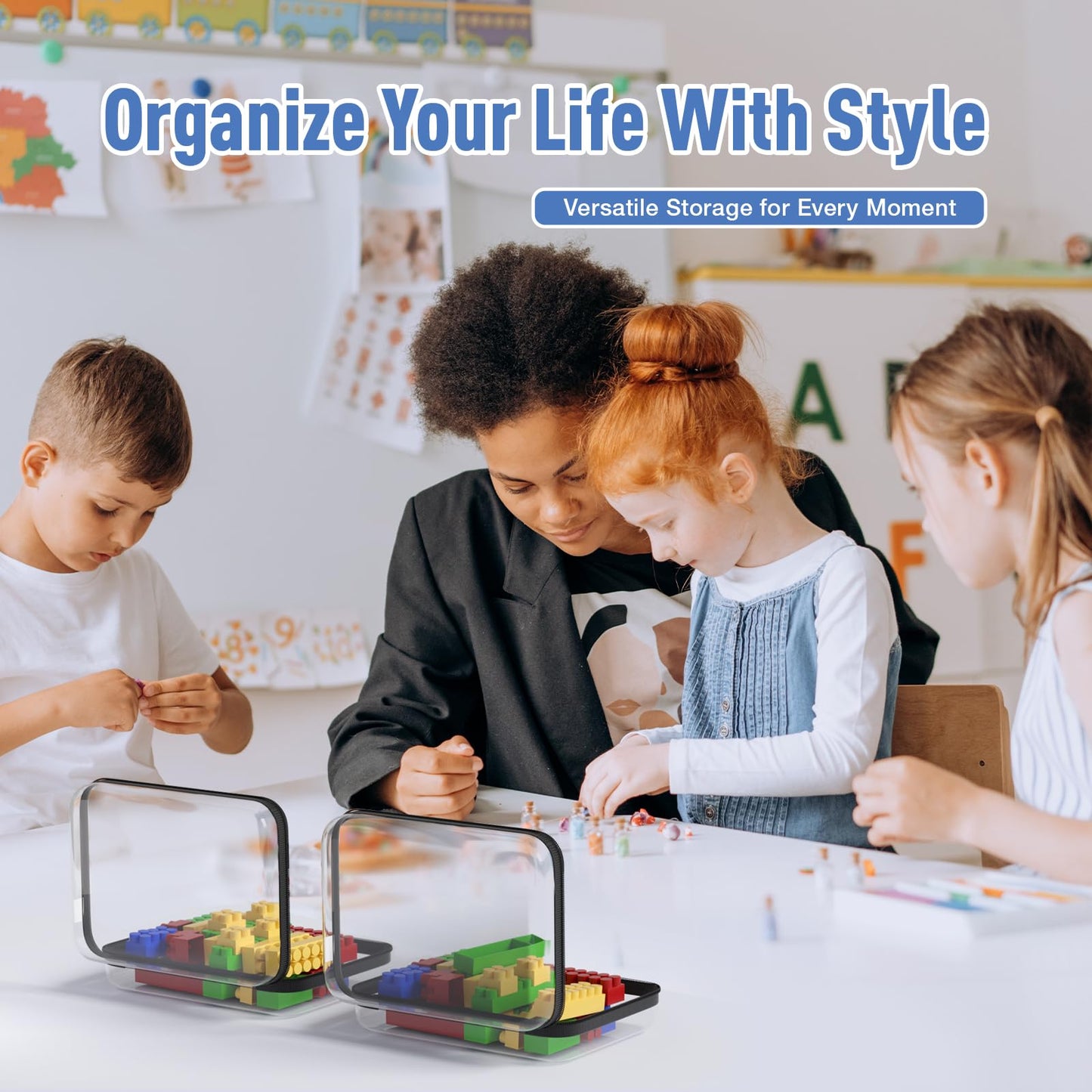 Mihkiom 2Pcs Clear Hard Shell Zipper Case, BIiss Plastic Bins for Organizing, Clear Zipper Pouches Makeup Case & Lidded Storage Bins Organizer for Storage Cosmetics, Puzzles, 8.7 x 6.3 x 2.4 Inch