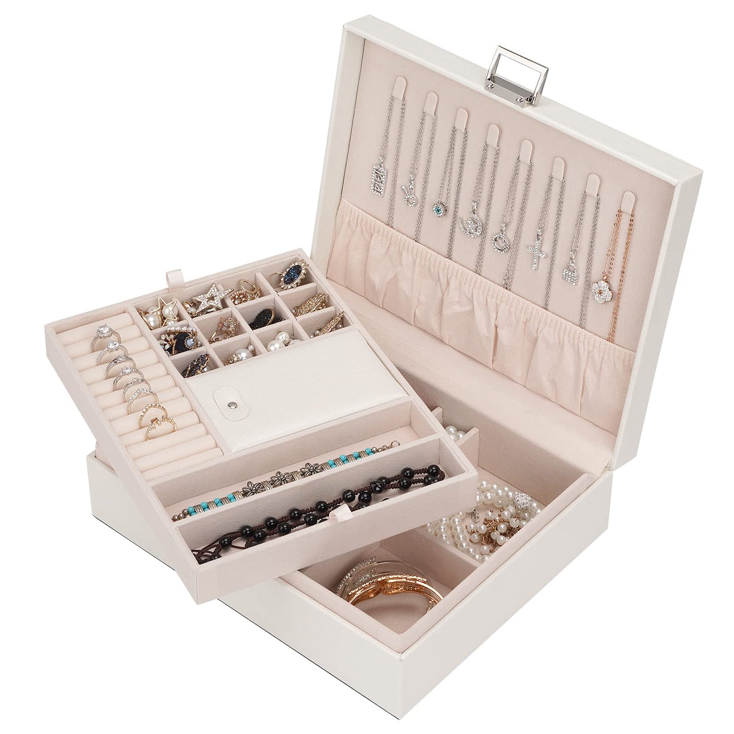 Jewelry Box, Jewelry Organizer Double Layer Jewelry Case Travel Jewelry Storage Organizer for Women Girls Gift/Green